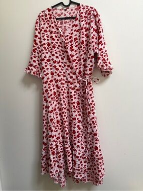 Women’s Red Floral Wrap Midi Dress